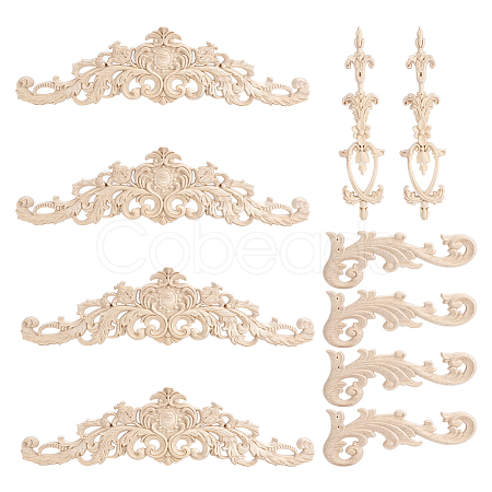 10Pcs 3 Styles Wooden Carving Flower Home Decorations AJEW-GA0010-52-1