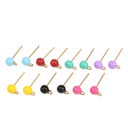 304 Stainless Steel Enamel Stud Earring Findings STAS-D265-07G-1