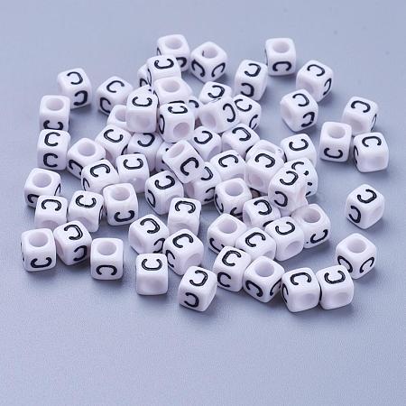 Letter C Cube White Acrylic Beads X-PL37C9308-C-1