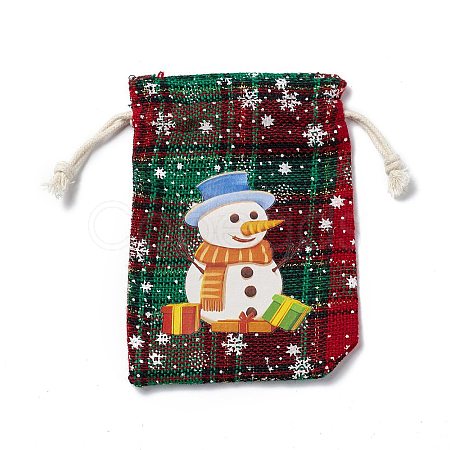 Christmas Theme Rectangle Jute Bags with Jute Cord ABAG-E006-01D-1