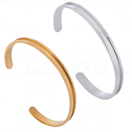 4Pcs 2 Colors C-Shaped 201 Stainless Steel Grooved Cuff Bangles BJEW-SC0001-65-1