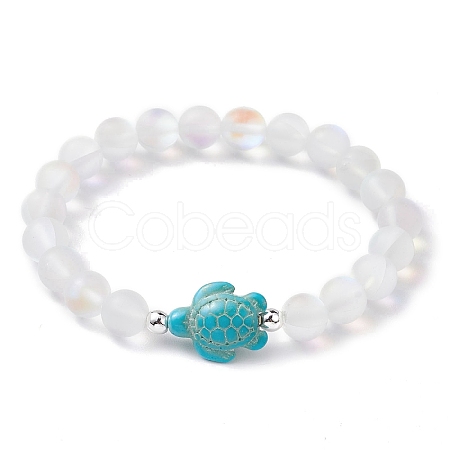 Beach Turtle Dyed Synthetic Turquoise Bead Bracelets BJEW-JB10252-01-1