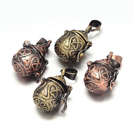 Carved Pot Rack Plating Brass Prayer Box Pendants KK-L101-17-NF-1