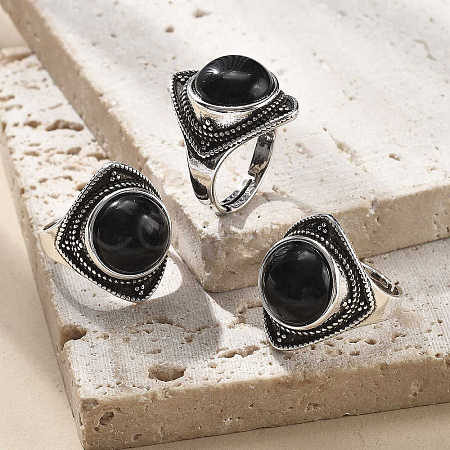 Natural Obsidian Adjustable Rings G-P560-03AS-13-1