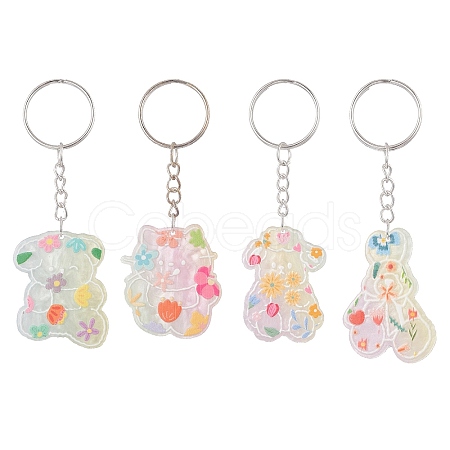 Bear/Rabbit Printed Opaque Acrylic Pendant Keychain KEYC-JKC00482-1