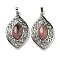 Natural Rhodonite Pendants, Rack Plating Brass Hollow Horse Eye Charms, Cadmium Free & Lead Free, Platinum, 48x28.5x8.5mm, Hole: 7.5x5mm