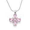 Brass Cubic Zirconia Flower Pendant 304 Stainless Steel Chain Necklaces NJEW-T018-02P-3