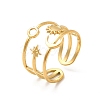 Star & Moon & Sun Ion Plating(IP) 304 Stainless Steel Open Cuff Ring Findings STAS-E066-10G-1