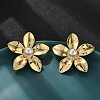 Brass ABS Plastic Imitation Pearl Flower Stud Earrings EJEW-S258-02G-1
