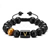 Natural Tiger Eye & Lava Rock Round Beads Adjustable  Bracelets TV6214-22-1