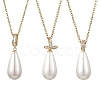 White Teardrop Shell Pearl Pendant 304 Stainless Steel Cable Chain Necklaces for Women NJEW-JN05968-2
