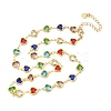 Colorful Heart Brass Glass Link Chain Necklaces for Women NJEW-JN06103-2