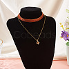 Alloy Resin Sun Pendant Single Face Dark Red Velvet Ribbon & Brass Chain Double Layered Choker Necklaces NJEW-TAC0039-6