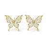 Butterfly Brass Stud Earrings with Glass for Women EJEW-L285-013G-1