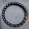 Natural Tiger Eye & Matte Black Obsidian Round Beads Stretch Bracelets for Men Women LS-UT1293-3-1