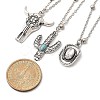 3Pcs 3 Styles Retro Alloy Synthetic Turquoise Cow Head/Cactus/Oval Pendant Satellite Chain Necklace Sets for Women NJEW-B120-01C-6