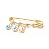 Rack Plating Brass Enamel Heart with Evil Eye Charms Safety Pin Brooch JEWB-BR00090-3