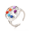Colorful Resin Beaded Tree of Life Open Cuff Ring RJEW-G274-02P-1