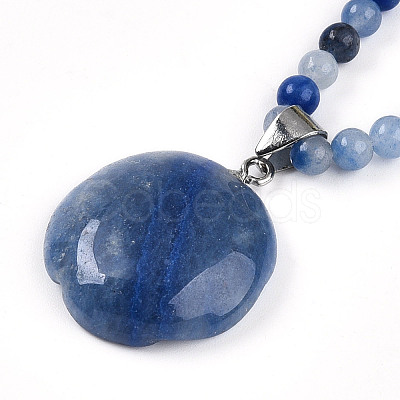 Natural Blue Aventurine(Dyed & Heated) 4.5mm Round Beaded Flower Pendant Necklaces NJEW-T016-04E-1