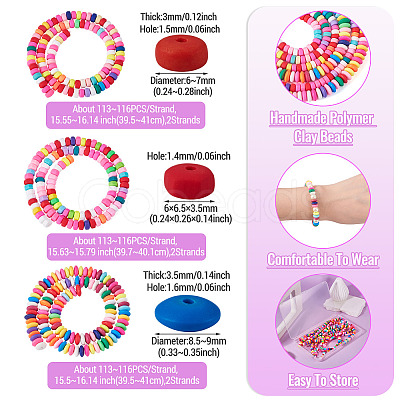 6Strands 3 Styles Handmade Polymer Clay Beads Strand CLAY-TA0002-09-1
