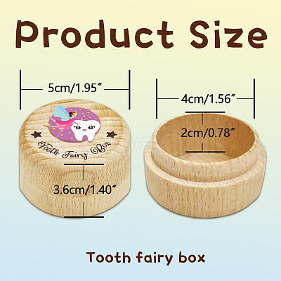 Round Beech Wooden 3D Engraved My First Tooth Fairy Box CON-WH0120-001-1