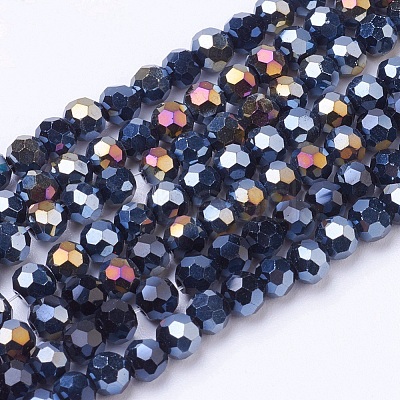 Faceted(32 Facets) Round AB Color Electroplate Glass Beads Strands X-EGLA-J042-4mm-AB01-1