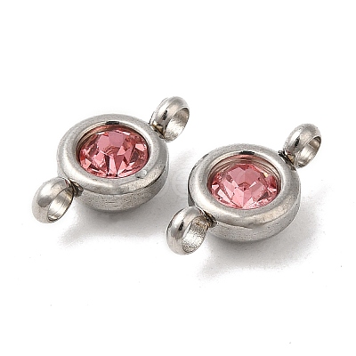 304 Stainless Steel Single Rhinestone Connector Charms STAS-E194-13P-04-1