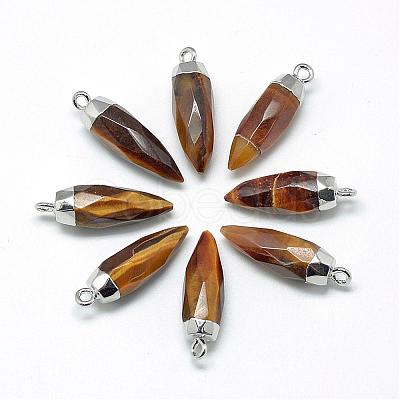 Natural Tiger Eye Pointed Pendants G-Q495-03P-1