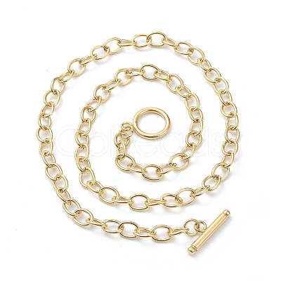 PVD Vacuum Plating 304 Stainless Steel Cable Chain Necklaces X-NJEW-I248-21G-1