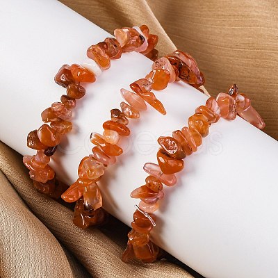 Unisex Chip Natural Carnelian/Red Agate Beaded Stretch Bracelets BJEW-S143-01-1