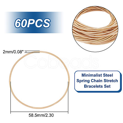 60Pcs Minimalist Steel Spring Chain Stretch Bracelets Set TWIR-UN0001-12KCG-1
