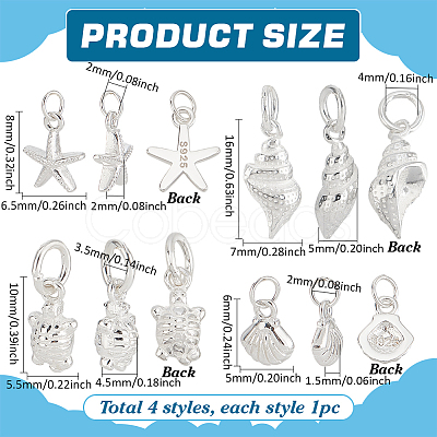 4Pcs 4 Styles 925 Sterling Silver Charms with Jump Rings STER-PH0002-95-1
