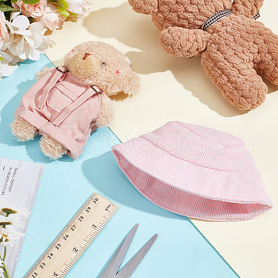 1Pc Cotton & PU Leather Suspender Trousers and 1Pc Cloth Bucket Hat for Dolls Accessories DOLL-WR0001-05A-1