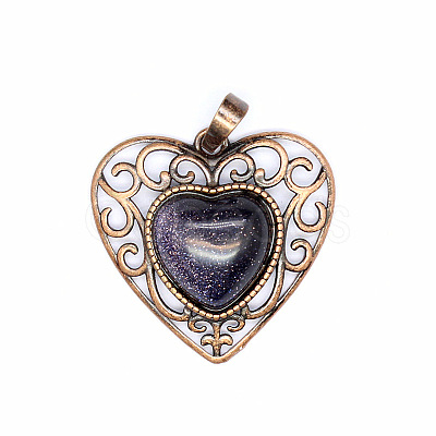 Retro Hollow Synthetic Blue Goldstone Pendants PW-WGAB5DC-16-1