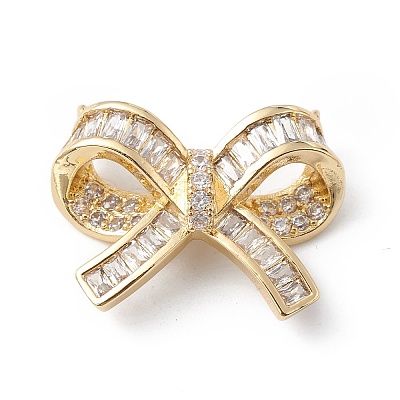 Bowknot Rack Plating Brass Micro Pave Clear Cubic Zirconia Connector Charms KK-E003-26G-1