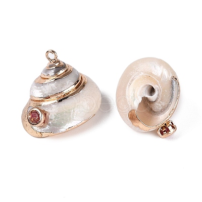 Electroplated Golden Brass Edged Natural Spiral Shell Pendants SSHEL-Q101-05-1