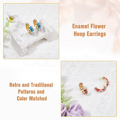 3 Pairs 3 Colors Brass Flower Pattern Hoop Earrings EJEW-FI0003-07-1