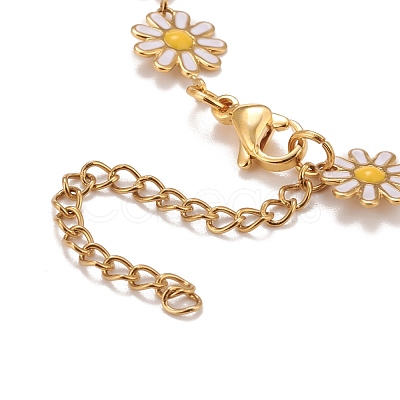 Enamel Daisy Link Chain Necklace NJEW-P220-01G-01-1
