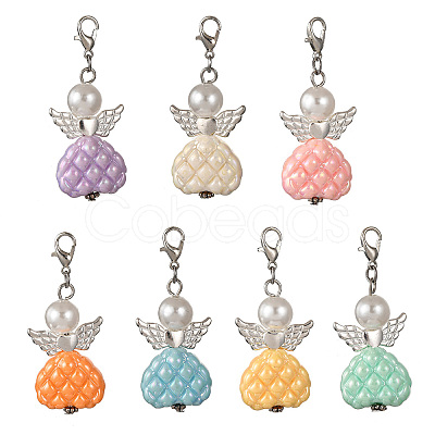 Angel Plastic Pearl & Acrylic Pendant Decorations HJEW-JM03466-1