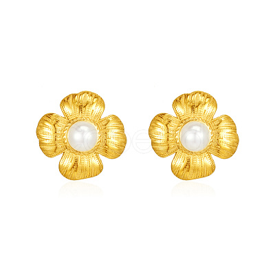 Classic 304 Stainless Steel Imitation Pearl Flower Stud Earrings GL7726-1