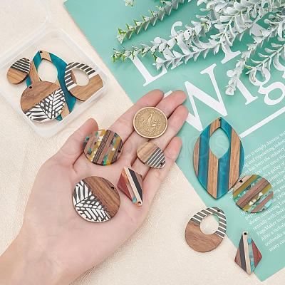 12Pcs 6 Style Resin & Walnut Wood Pendants RESI-PH0001-40-1