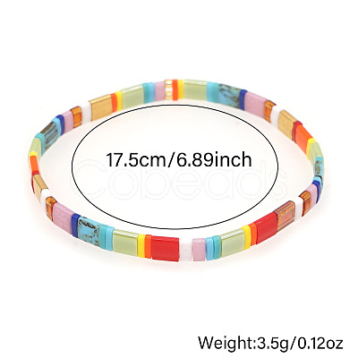 Bohemian Rainbow Glass Flat Double-Hole Bead Striped Women's Stretch Bracelets for Women QS8192-7-1