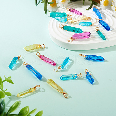 20Pcs Copper Wire Wrapped Natural Dyed Quartz Pendants PALLOY-TAC0247-1