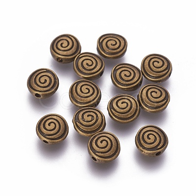 Tibetan Style Alloy Flat Round Carved Vortex Beads X-TIBEB-5437-AB-FF-1
