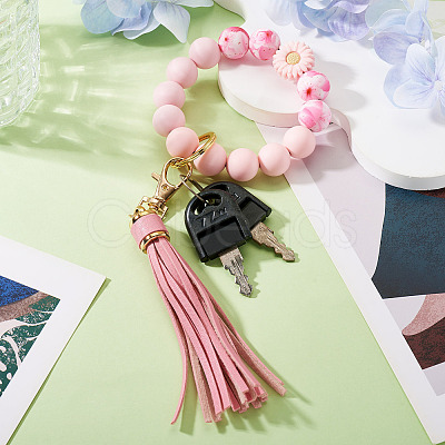 Silicone Beaded Wristlet Keychain HJEW-TAC0136-1