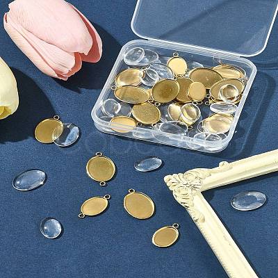 DIY Oval 304 Stainless Steel Cabochon Connector & Pendant Making Kits DIY-FS0008-31-1