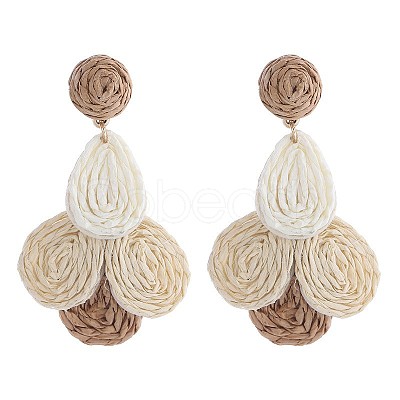 Flower Brass Raffia Dangle Stud Earrings FS-WGB7A43-06-1