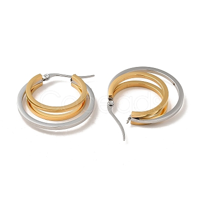Two Tone 304 Stainless Steel Triple Circle Hoop Earrings for Women EJEW-I272-01GP-1
