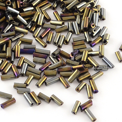 Tube Plated Glass Bugle Beads X-SEED-R011-702-1