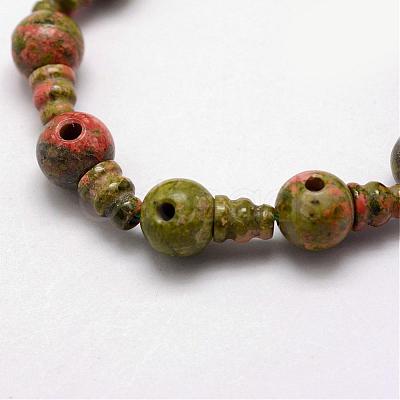 Natural Unakite 3-Hole Guru Bead Strands G-K149-07-1